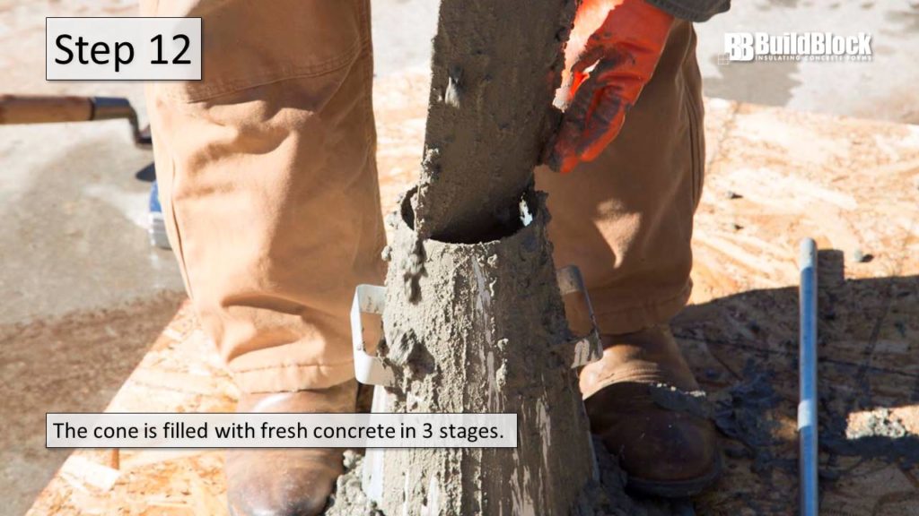 Step 12: The cone is filled with fresh concrete in 3 (three) stages.