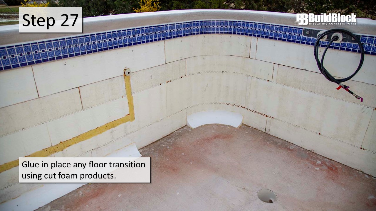 Step 27: Glue in place any floor transitions using cut foam products.